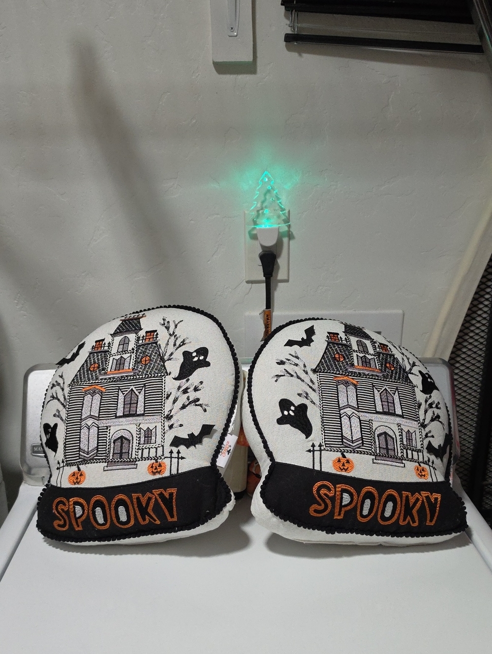 Spooky Halloween Pillows - White & Black with Orange Accents